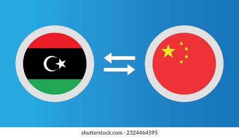 round icons with Libya and China flag exchange rate concept graphic element Illustration template design
