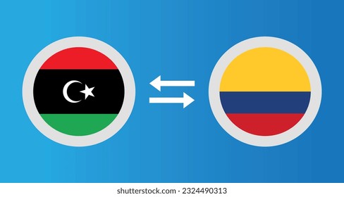round icons with Libya and Colombia flag exchange rate concept graphic element Illustration template design
