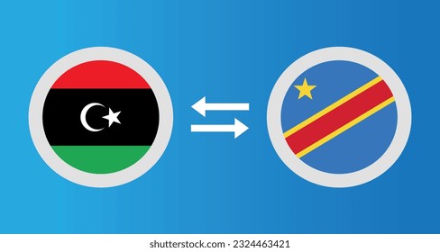 Rundsymbole mit Libyen und dem Demokratischen Kongo Flaggenwechselkurs Konzept Grafik-Element Illustration Vorlage Design
