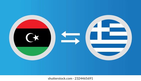 iconos redondos con el concepto de tipo de cambio de la bandera de Libia y Grecia elemento gráfico Diseño de la plantilla de ilustración
