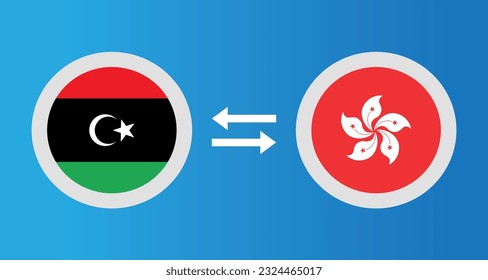round icons with Libya and Hong Kong flag exchange rate concept graphic element Illustration template design
