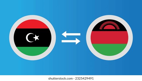 round icons with Libya and Malawi flag exchange rate concept graphic element Illustration template design

