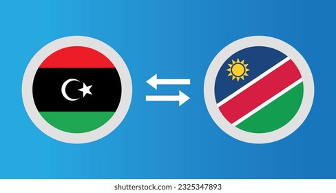 round icons with Libya and Namibia flag exchange rate concept graphic element Illustration template design
