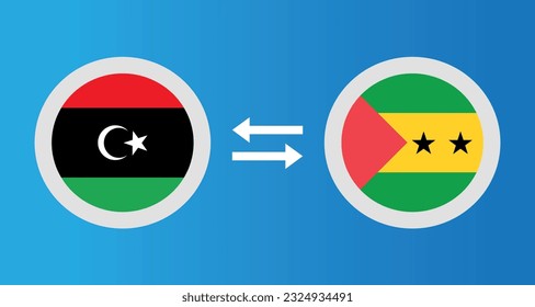 round icons with Libya and Sao Tome and Principe flag exchange rate concept graphic element Illustration template design
