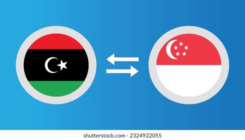 round icons with Libya and Singapore flag exchange rate concept graphic element Illustration template design
