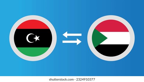 round icons with Libya and Sudan flag exchange rate concept graphic element Illustration template design

