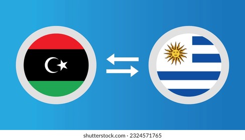 round icons with Libya and Uruguay flag exchange rate concept graphic element Illustration template design
