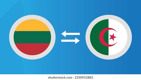 round icons with Lithuania and Algeria flag exchange rate concept graphic element Illustration template design

