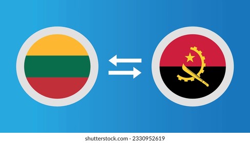 round icons with Lithuania and Angola flag exchange rate concept graphic element Illustration template design
