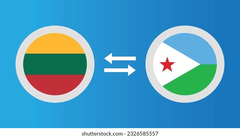 round icons with Lithuania and Djibouti flag exchange rate concept graphic element Illustration template design
