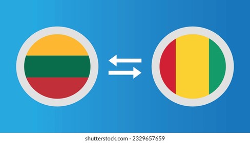 round icons with Lithuania and Guinea flag exchange rate concept graphic element Illustration template design
