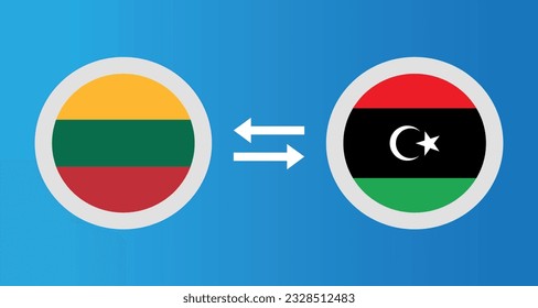 round icons with Lithuania and Libya flag exchange rate concept graphic element Illustration template design
