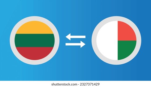 round icons with Lithuania and Madagascar flag exchange rate concept graphic element Illustration template design
