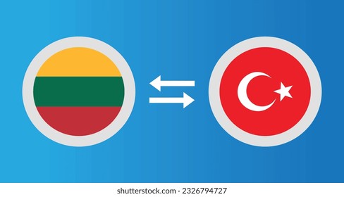 round icons with Lithuania and Turkey flag exchange rate concept graphic element Illustration template design
