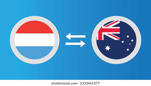 round icons with Luxembourg and Australia flag exchange rate concept graphic element Illustration template design
