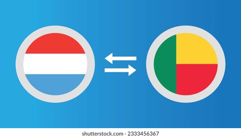 round icons with Luxembourg and Benin flag exchange rate concept graphic element Illustration template design
