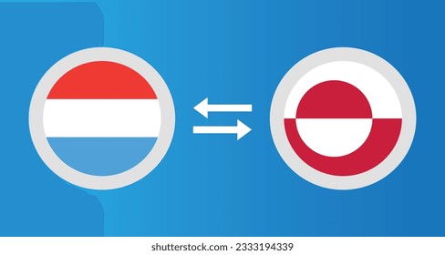 round icons with Luxembourg and Greenland flag exchange rate concept graphic element Illustration template design
