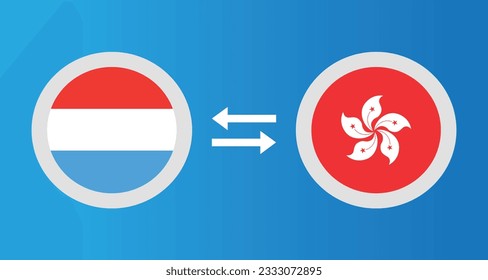 round icons with Luxembourg and Hong Kong flag exchange rate concept graphic element Illustration template design
