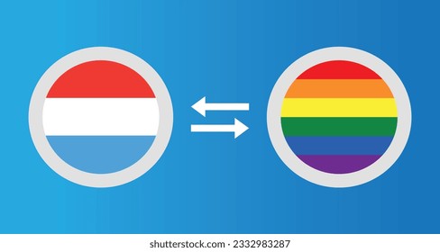 round icons with Luxembourg and LGBT flag exchange rate concept graphic element Illustration template design
