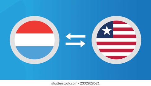 round icons with Luxembourg and Liberia flag exchange rate concept graphic element Illustration template design
