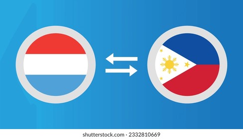 round icons with Luxembourg and Philippines flag exchange rate concept graphic element Illustration template design
