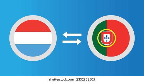round icons with Luxembourg and Portugal flag exchange rate concept graphic element Illustration template design
