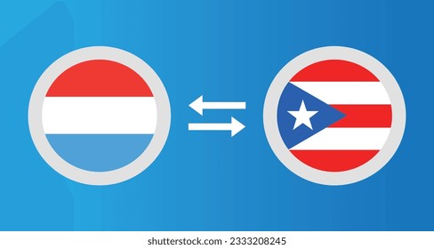 round icons with Luxembourg and Puerto Rico flag exchange rate concept graphic element Illustration template design
