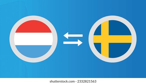 round icons with Luxembourg and Sweden flag exchange rate concept graphic element Illustration template design
