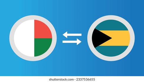 round icons with Madagascar and Bahamas flag exchange rate concept graphic element Illustration template design
