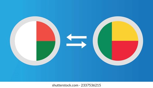 round icons with Madagascar and Benin flag exchange rate concept graphic element Illustration template design
