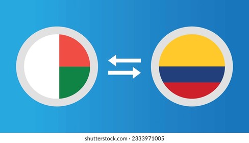 round icons with Madagascar and Colombia flag exchange rate concept graphic element Illustration template design
