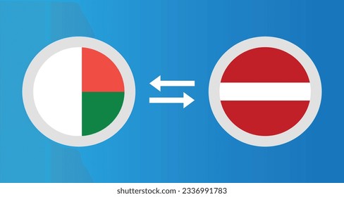 round icons with Madagascar and Latvia flag exchange rate concept graphic element Illustration template design
