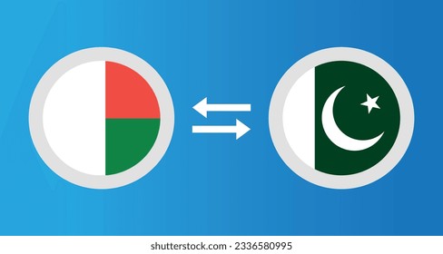 round icons with Madagascar and Pakistan flag exchange rate concept graphic element Illustration template design
