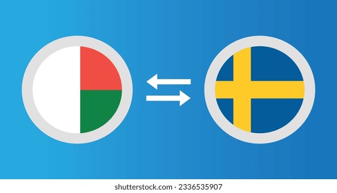 round icons with Madagascar and Sweden flag exchange rate concept graphic element Illustration template design
