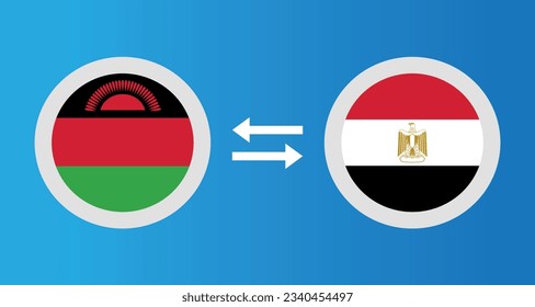 Rundsymbole mit Malawi und Ägypten Flaggenwechselkurs Konzept Grafik-Element Illustration Vorlage Design
