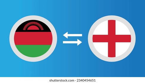 round icons with Malawi and England flag exchange rate concept graphic element Illustration template design
