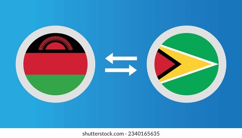 round icons with Malawi and Guyana flag exchange rate concept graphic element Illustration template design
