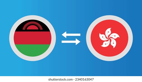 round icons with Malawi and Hong Kong flag exchange rate concept graphic element Illustration template design
