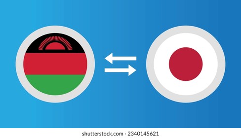 round icons with Malawi and Japan flag exchange rate concept graphic element Illustration template design
