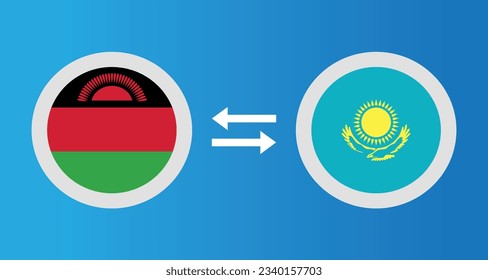 round icons with Malawi and Kazakhstan flag exchange rate concept graphic element Illustration template design
