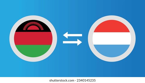 round icons with Malawi and Luxembourg flag exchange rate concept graphic element Illustration template design
