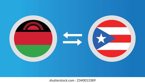 round icons with Malawi and Puerto Rico flag exchange rate concept graphic element Illustration template design
