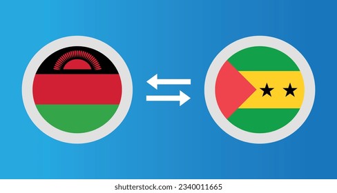 round icons with Malawi and Sao Tome and Principe flag exchange rate concept graphic element Illustration template design
