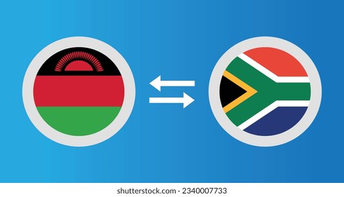 round icons with Malawi and South Africa flag exchange rate concept graphic element Illustration template design
