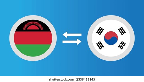 round icons with Malawi and South 
Korea flag exchange rate concept graphic element Illustration template design
