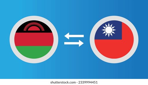 round icons with Malawi and Taiwan flag exchange rate concept graphic element Illustration template design
