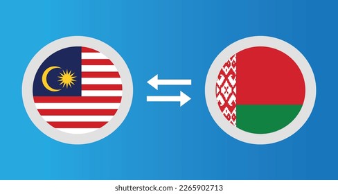 round icons with Malaysia and Belarus flag exchange rate concept graphic element Illustration template design
