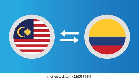 round icons with Malaysia and Colombia flag exchange rate concept graphic element Illustration template design
