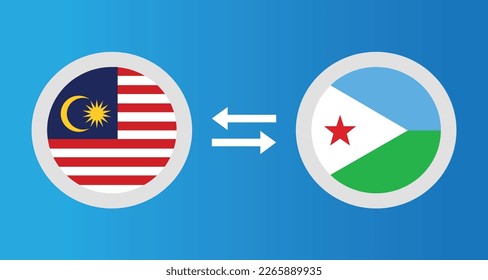 round icons with Malaysia and Djibouti flag exchange rate concept graphic element Illustration template design
