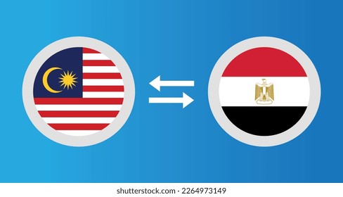 round icons with Malaysia and Egypt flag exchange rate concept graphic element Illustration template design
